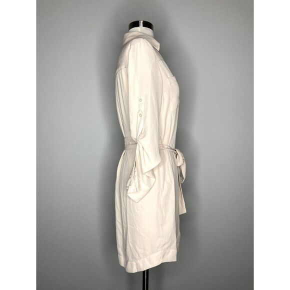 EXPRESS Portofino Shirt Dress Women XS Cream Button Front Collared Tie Waist - Picture 4 of 6